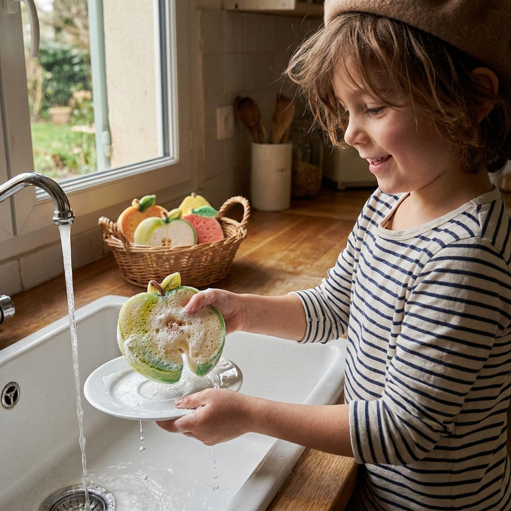 Éponges en Cellulose Gonflantes en Forme de Fruits – Lot de 3 Éponges de Cuisine Végétales Anti-Rayures