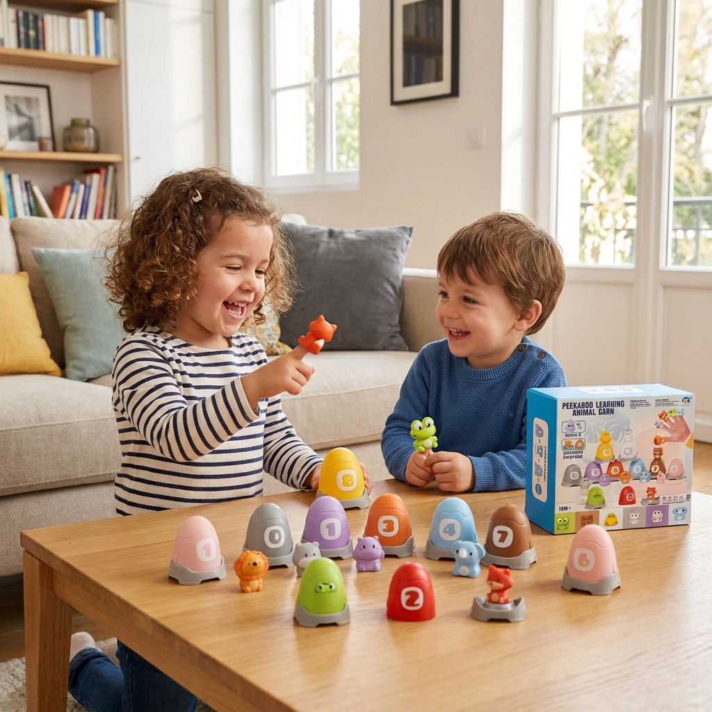 Ensemble Montessori de Marionnettes à Doigt en Caoutchouc Souple avec Animaux de la Ferme pour Apprendre les Couleurs et les Chiffres