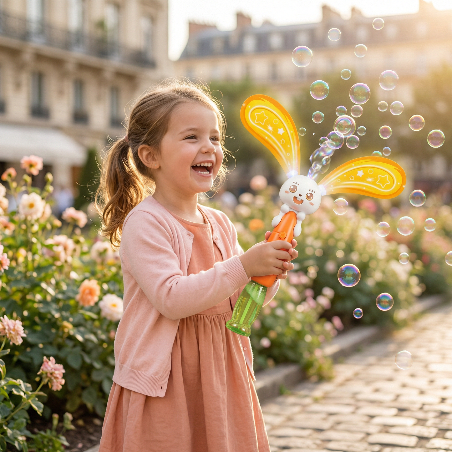 Lapin à bulles avec ailes et lumière – machine à bulles pour enfants