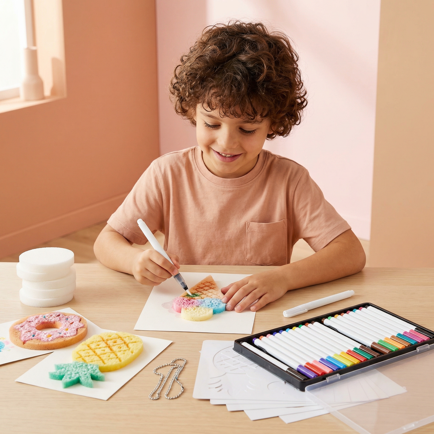 Kit créatif de peinture à l’éponge pour enfants – set artistique DIY avec effet bulles
