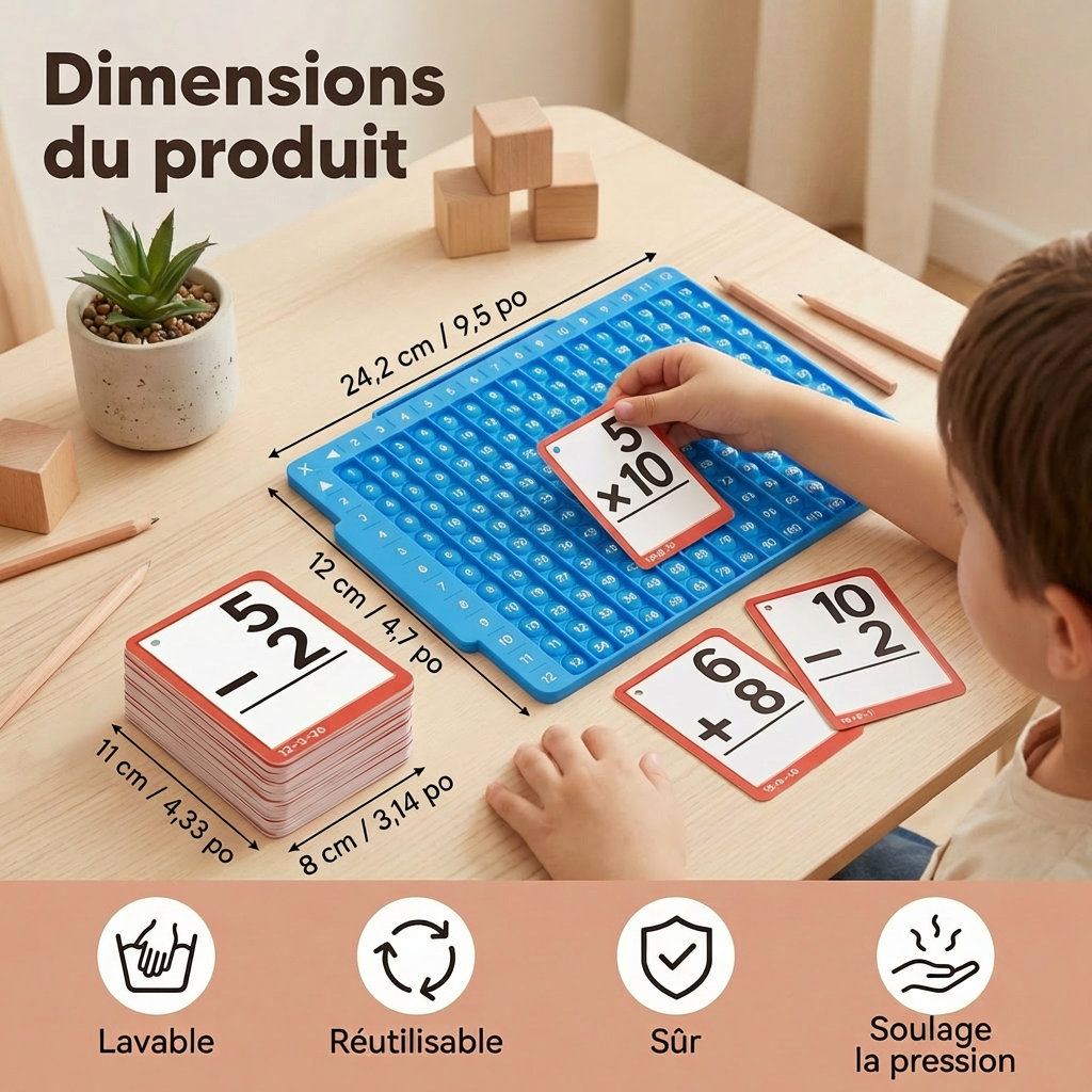Ensemble de cartes éducatives de mathématiques avec plateau de calcul – addition, soustraction, multiplication et division