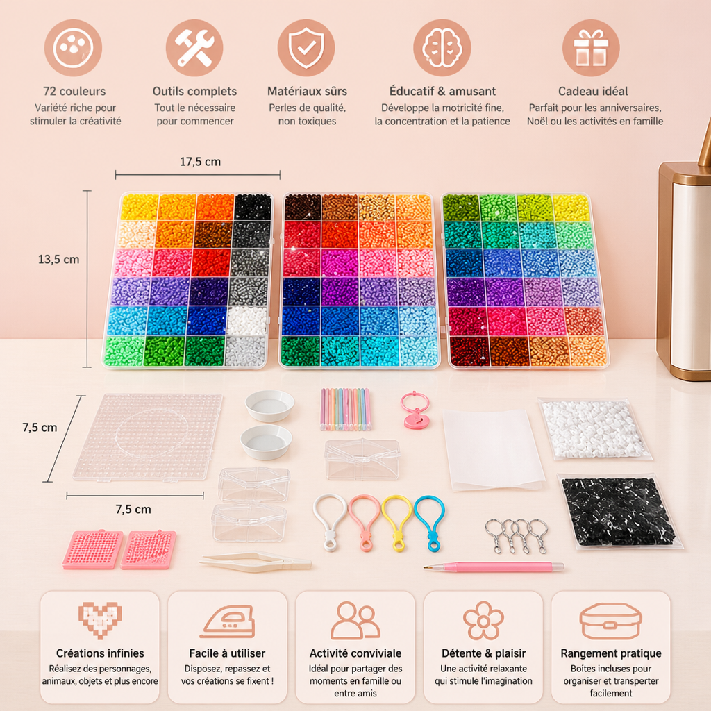 Set Premium de Perles à Repasser avec Outils de Loisirs Créatifs – Kit DIY d’Art et de Création