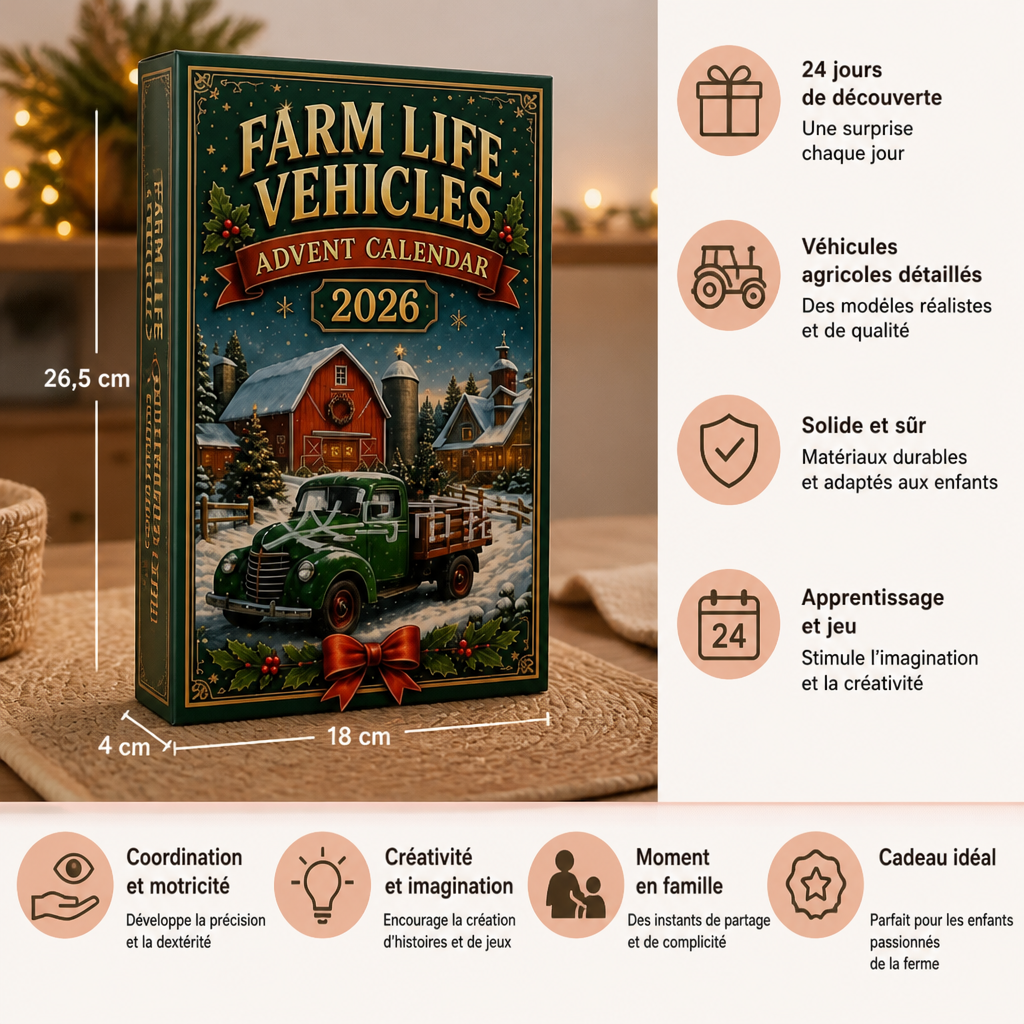 Calendrier de l'Avent de Noël de 24 Jours avec Véhicules Agricoles