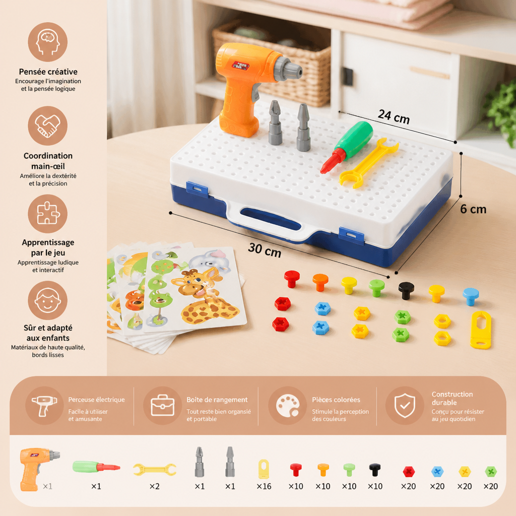 Safari-Tier-Bausteinset mit elektrischem Spielzeugbohrer für Kinder