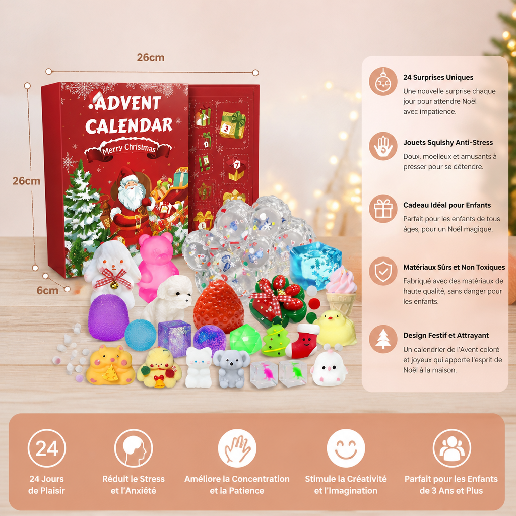 Calendrier de l’Avent Premium de 24 Jours avec Jouets Squishy