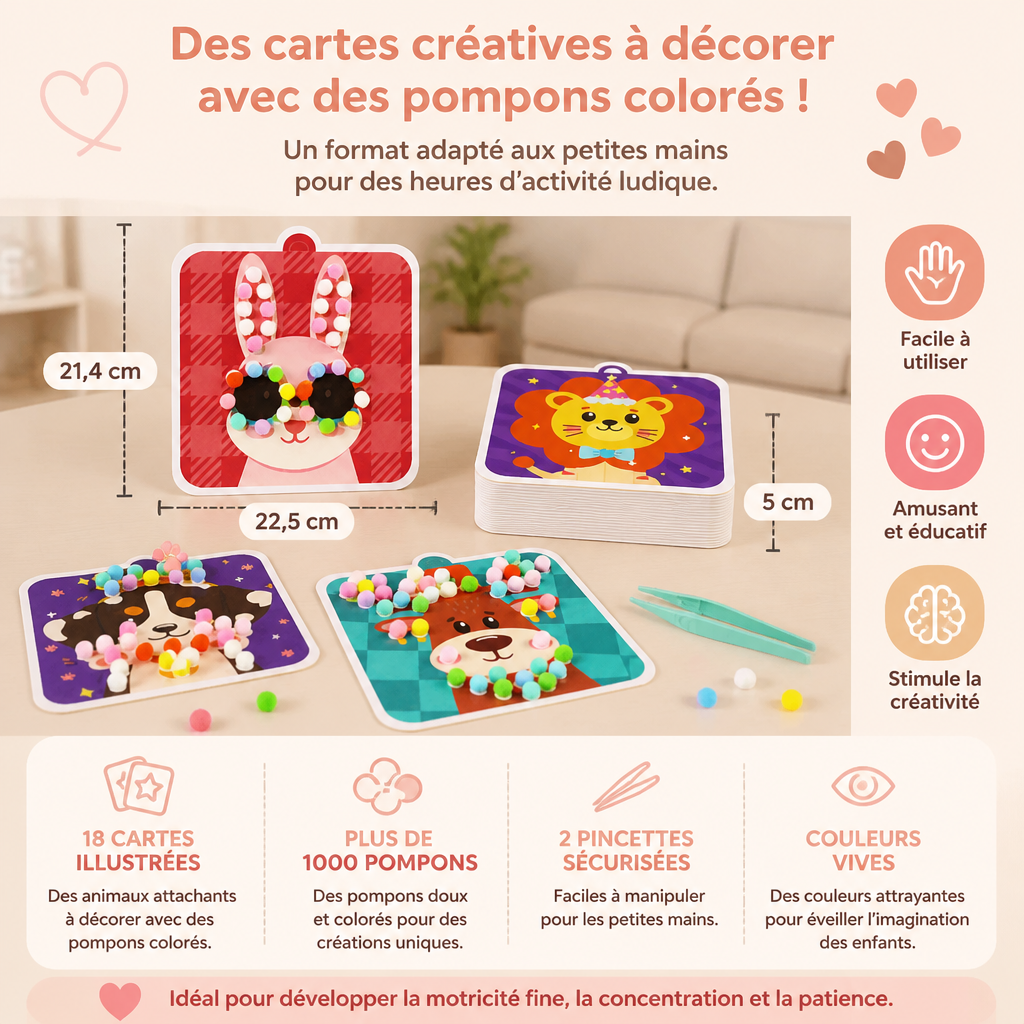 Kit De Création Et De Peinture D’Animaux En Pompons Doux