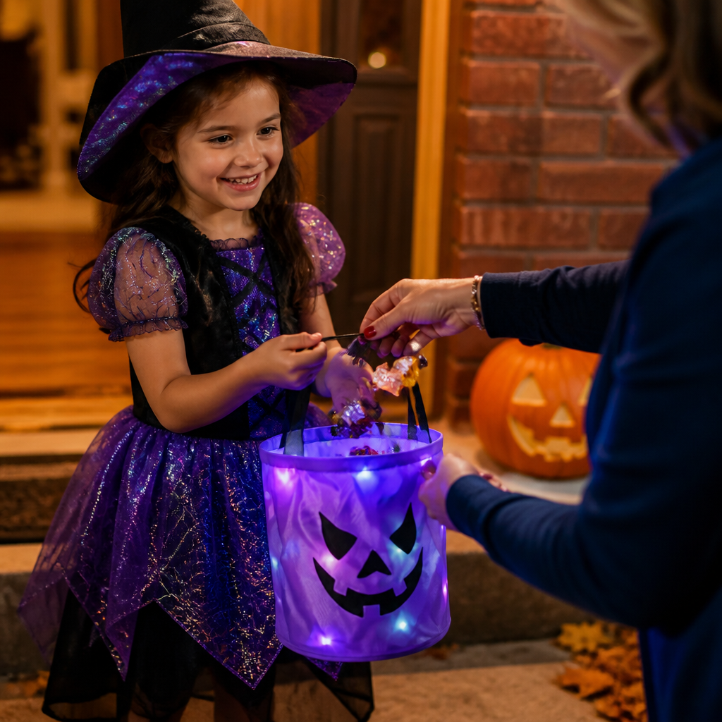 Seau À Bonbons LED D’Halloween Pour Le Trick-or-Treat – Sac Lumineux Réutilisable