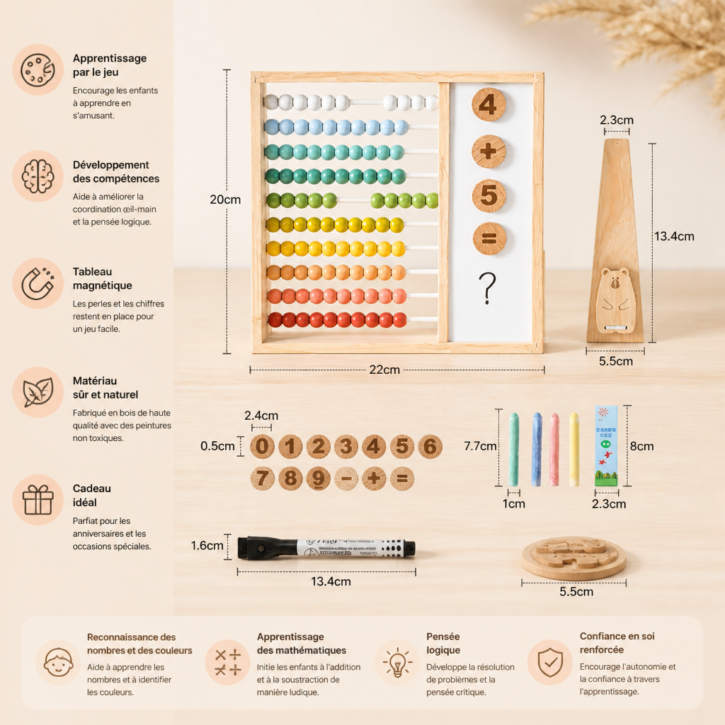 Boulier Magnétique en Bois pour Enfants – Jouet Éducatif avec Chiffres et Couleurs