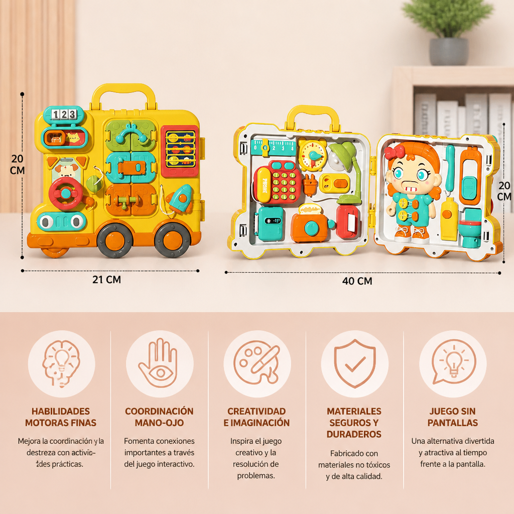 Busy Board Bus pour Enfants avec Activités et Poupée