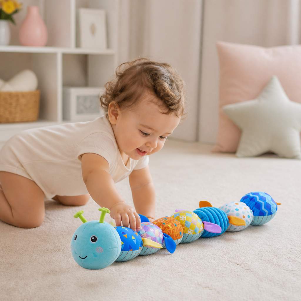 Hochet Sensoriel en Peluche et Chenille Musicale