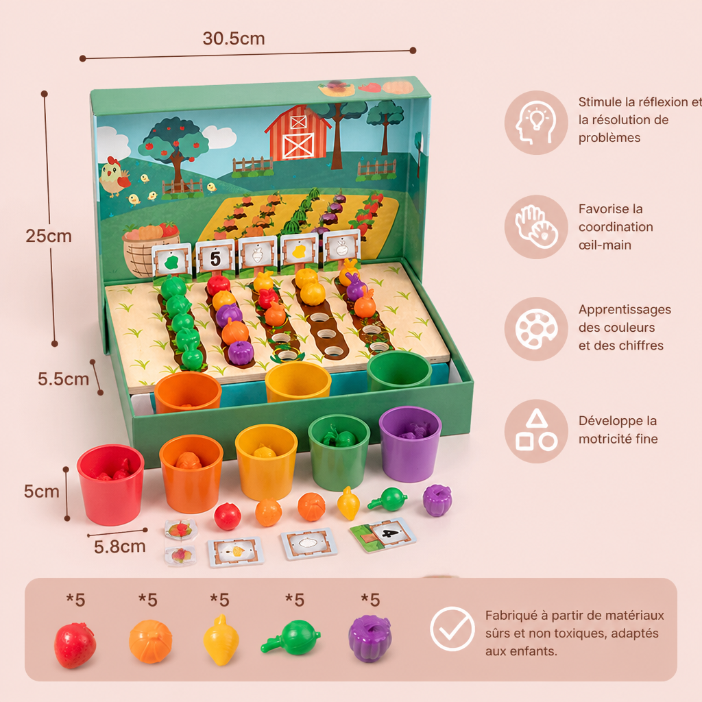 Jeu Montessori éducatif de la ferme pour trier les couleurs et les nombres