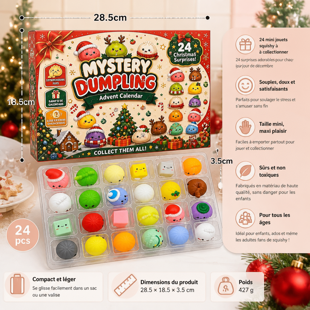 Calendrier de l’Avent avec Mini Jouets Squishy en Forme de Raviolis Pliés