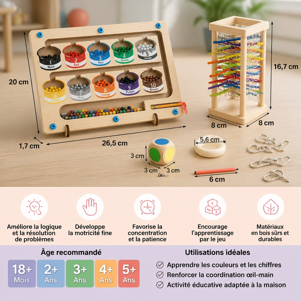 Set de Puzzle Montessori de Jeu et de Développement en 3 Pièces pour Enfants