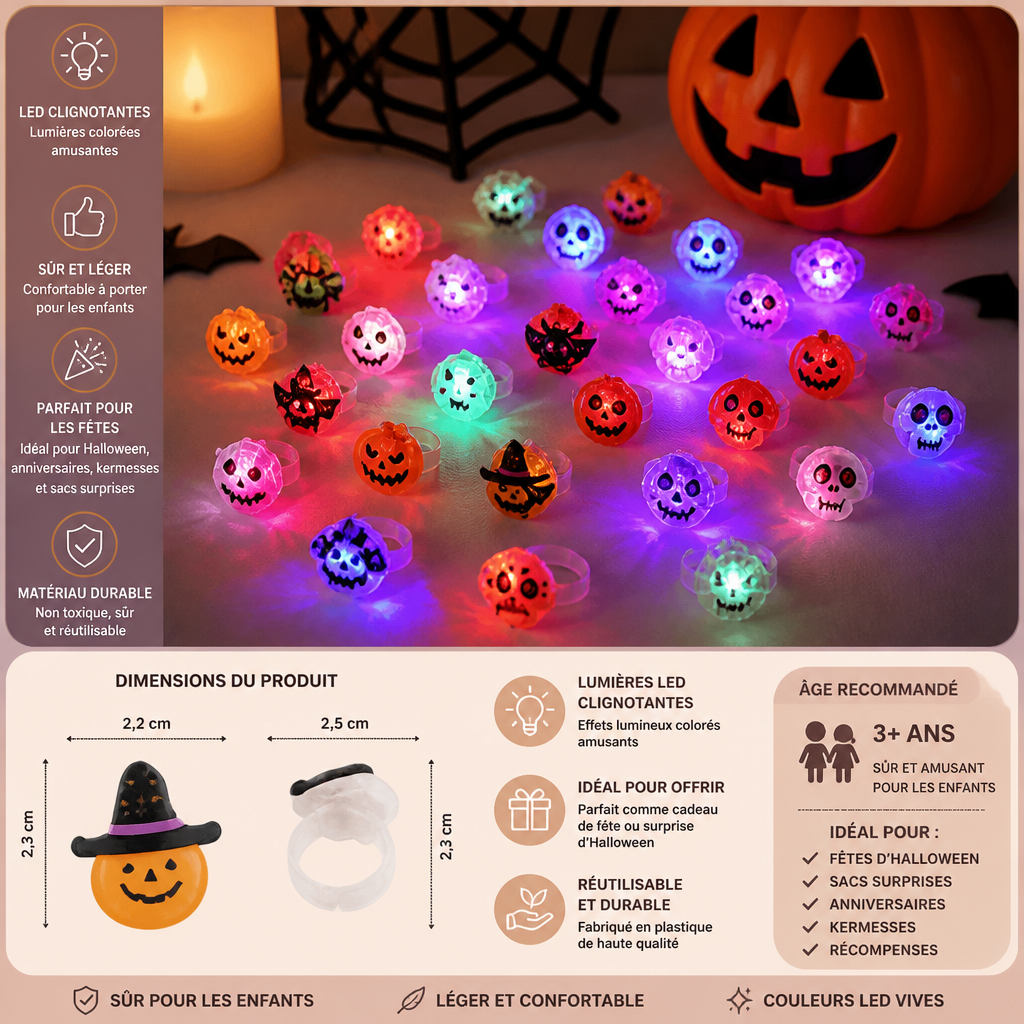 50 Anneaux LED Clignotants d’Halloween pour Cadeaux de Fête pour Enfants et Sachets de Friandises