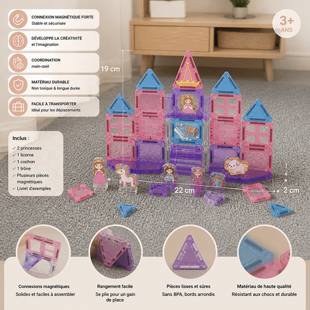 Set de Jeu de Voyage Château de Princesse avec Boîte de Rangement Compacte en Métal