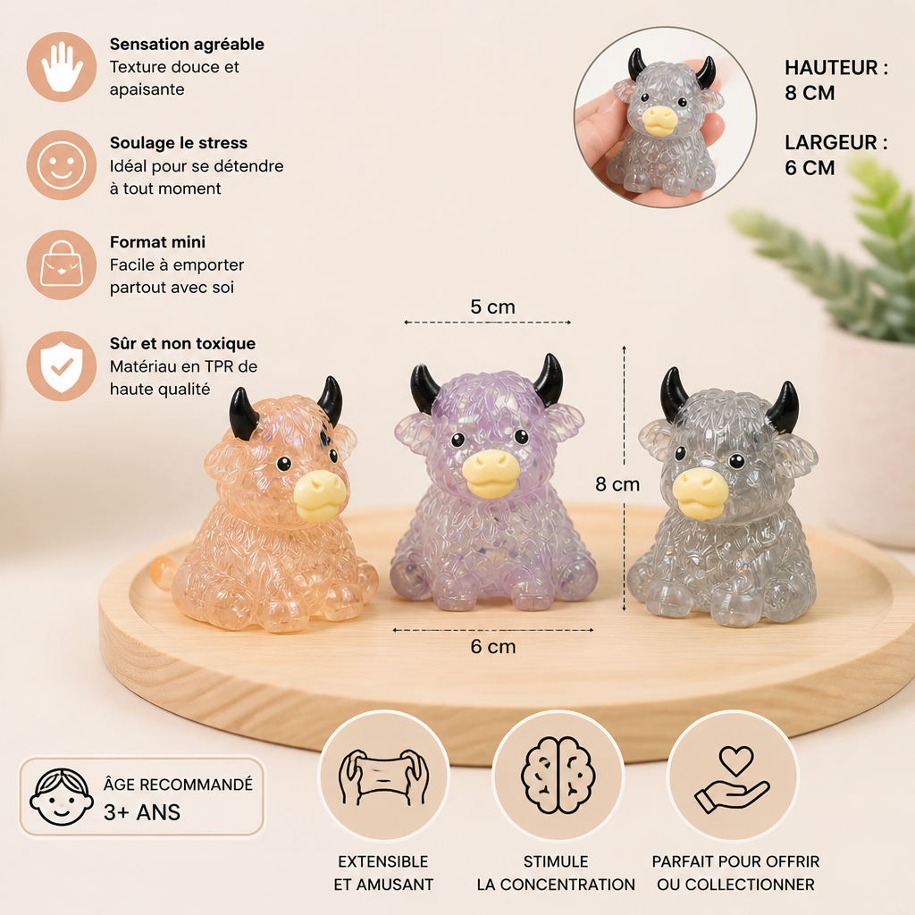 Mini Squishy Vache Highland – Jouet Antistress