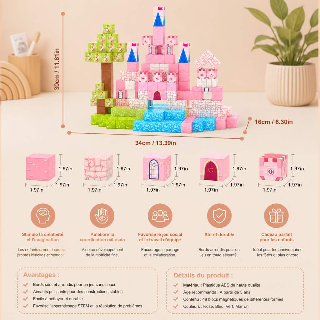 Set de Blocs de Construction Magnétiques Montessori Château de Rêve de Princesse