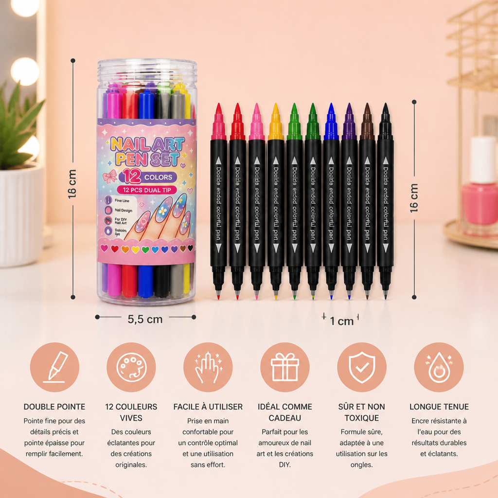 Set de 12 Stylos de Nail Art à Double Pointe – Détails Précis et Designs Créatifs
