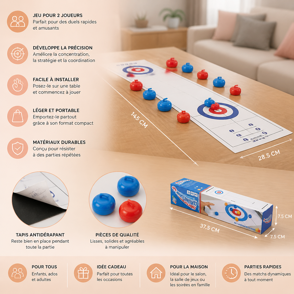 Jeu de Curling de Table Portable – Set de Compétition pour 2 Joueurs
