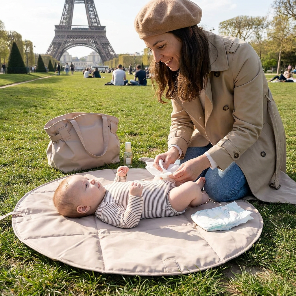 Sac à langer pliable 2-en-1 avec matelas à langer – Sac de voyage léger et spacieux pour mamans
