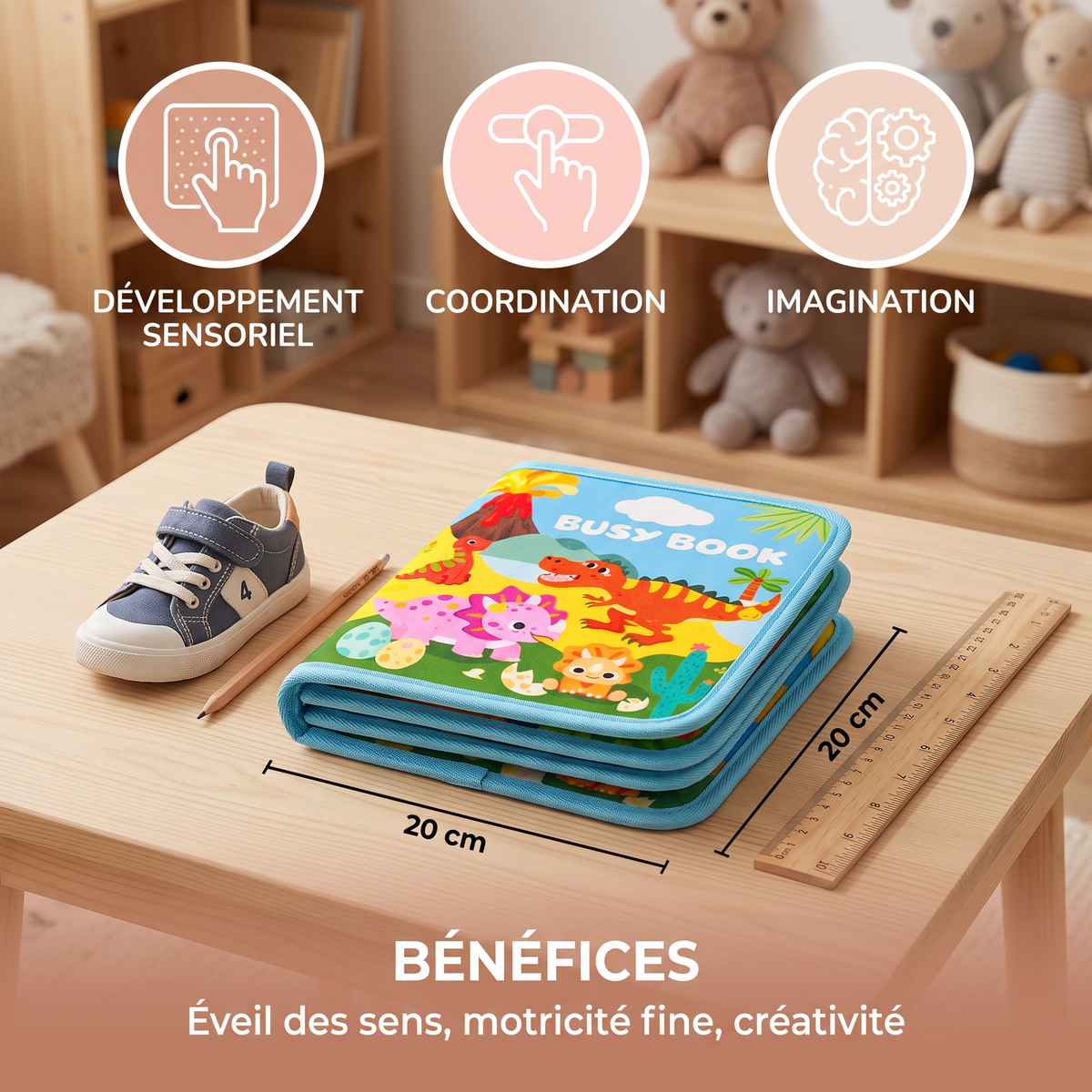 Livre d’Activités Montessori 8-en-1 en Forme de Dinosaure pour Tout-Petits