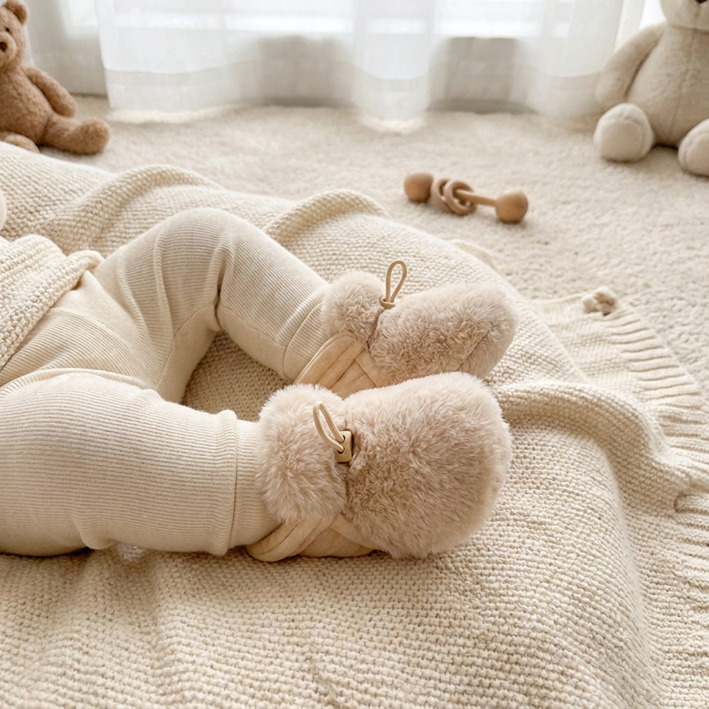 Chaussons pour Bébé Chauds et Confortables en Coton Doublés de Polaire avec Semelles Souples