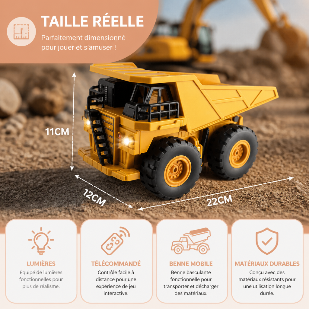 Camion Benne Télécommandé Avec Lumières – Jouet Véhicule De Chantier