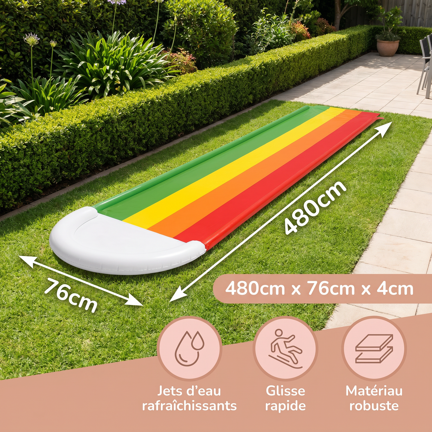 Regenbogen Wasserrutsche – Toboggan Gonflable Extérieur pour Enfants et Familles