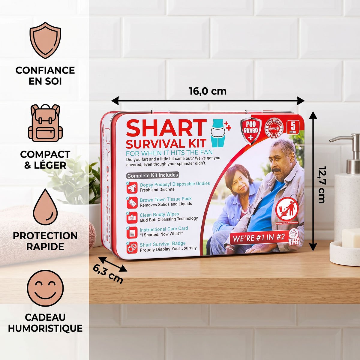 Kit de survie Shart amusant – Coffret cadeau humoristique sur le thème du caca