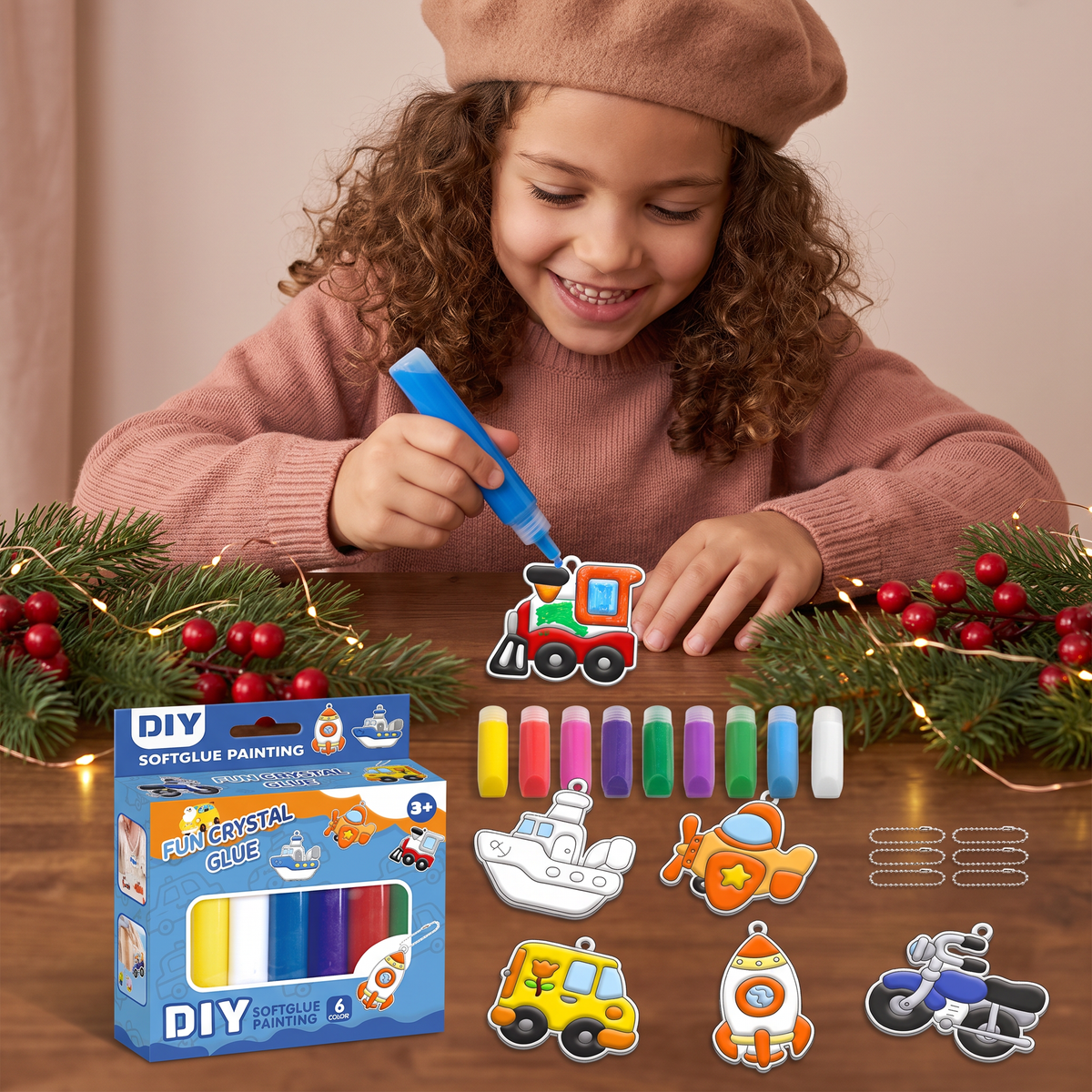 Kit créatif DIY de Noël pour enfants pour décorer des ornements avec de la peinture, sans colle ni cuisson