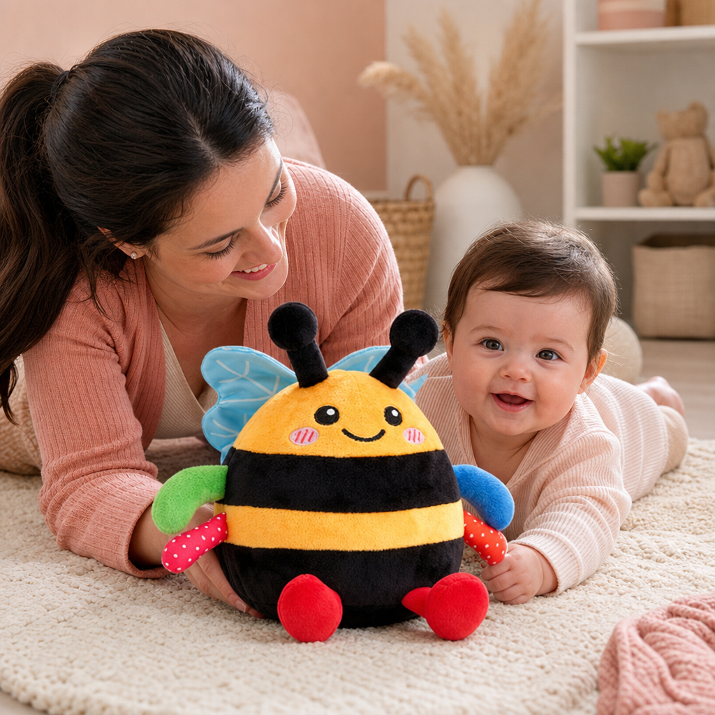 Peluche abeille musicale interactive pour jouer sur le ventre