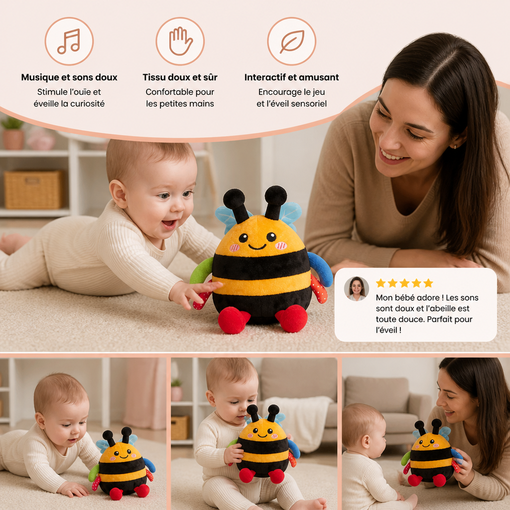 Peluche abeille musicale interactive pour jouer sur le ventre