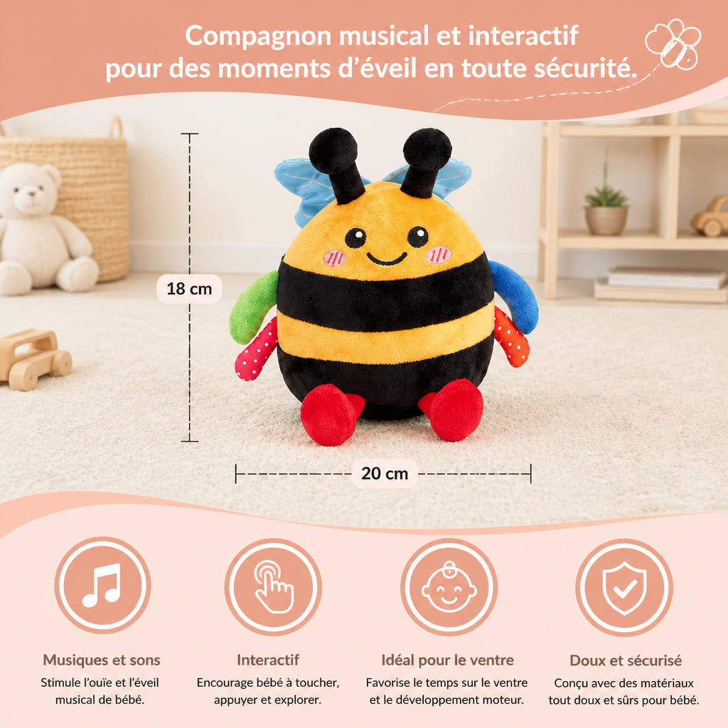 Peluche abeille musicale interactive pour jouer sur le ventre