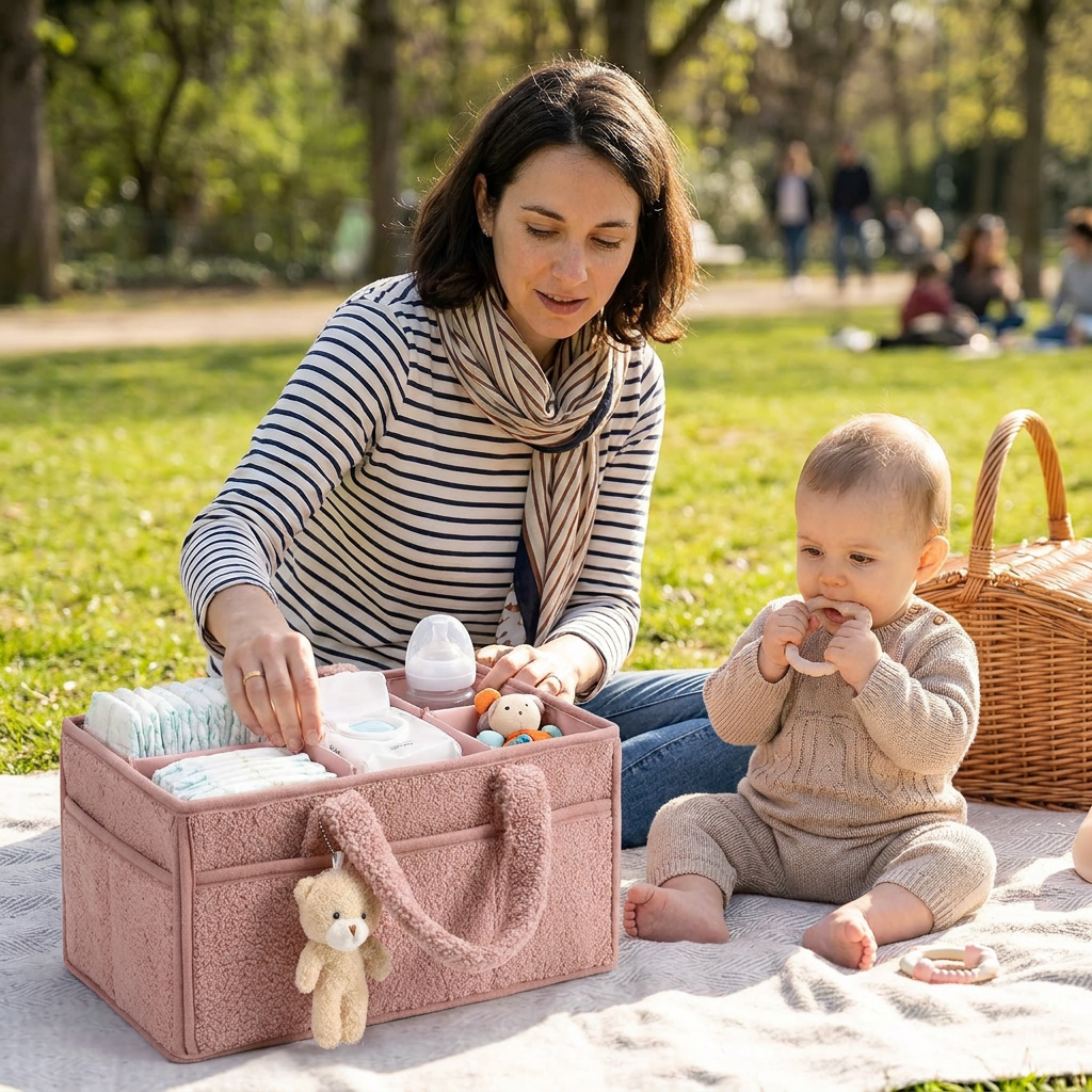 Panier de Rangement à Couches en Sherpa Doux – Organisateur pour Chambre de Bébé et Table à Langer