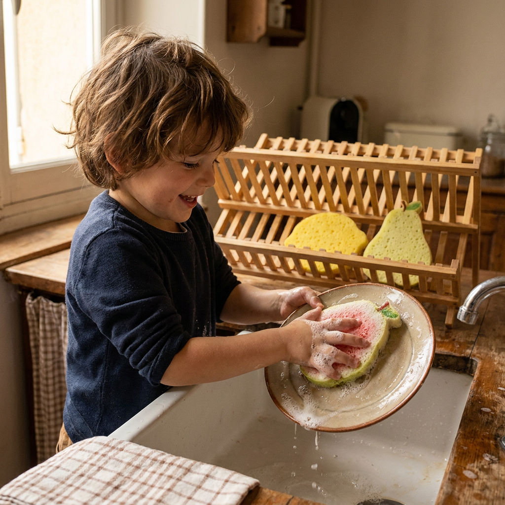 Éponges en Cellulose Gonflantes en Forme de Fruits – Lot de 3 Éponges de Cuisine Végétales Anti-Rayures