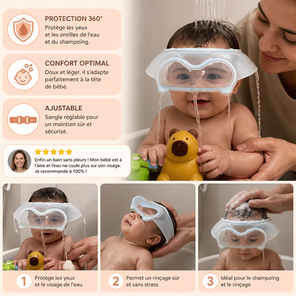 Visière de bain réglable pour bébé avec protection à 360° des yeux et des oreilles contre l’eau et le shampoing