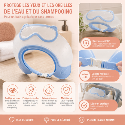 Visière de bain réglable pour bébé avec protection à 360° des yeux et des oreilles contre l’eau et le shampoing