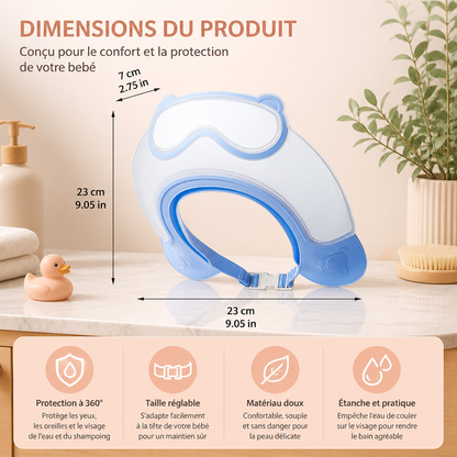 Visière de bain réglable pour bébé avec protection à 360° des yeux et des oreilles contre l’eau et le shampoing
