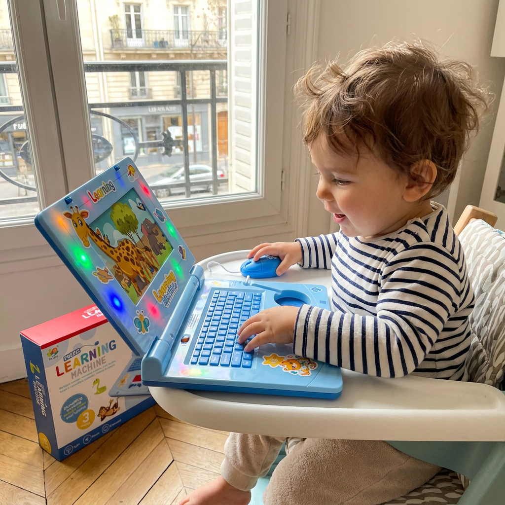 Ordinateur portable interactif pour enfants avec lumières, musique et écran défilant