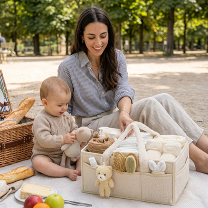 Panier de Rangement à Couches en Sherpa Doux – Organisateur pour Chambre de Bébé et Table à Langer