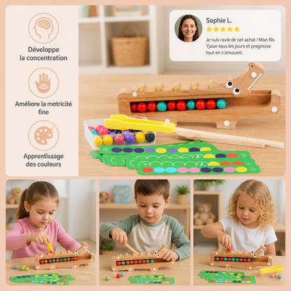 Jeu de Couleurs Crocodile – Jeu Éducatif avec Cartes de Tri et Jouet en Bois
