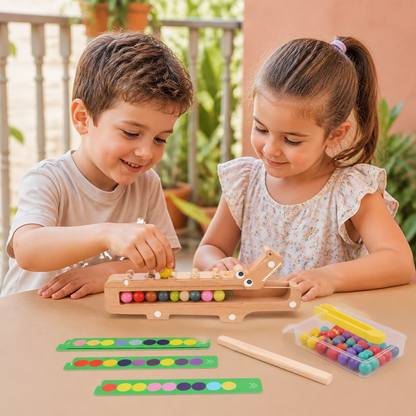 Jeu de Couleurs Crocodile – Jeu Éducatif avec Cartes de Tri et Jouet en Bois