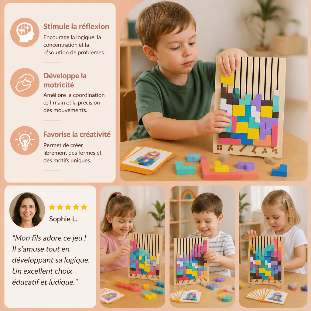 Jeu Montessori de Blocs et de Formes en Bois