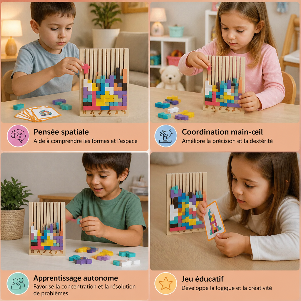 Jeu Montessori de Blocs et de Formes en Bois