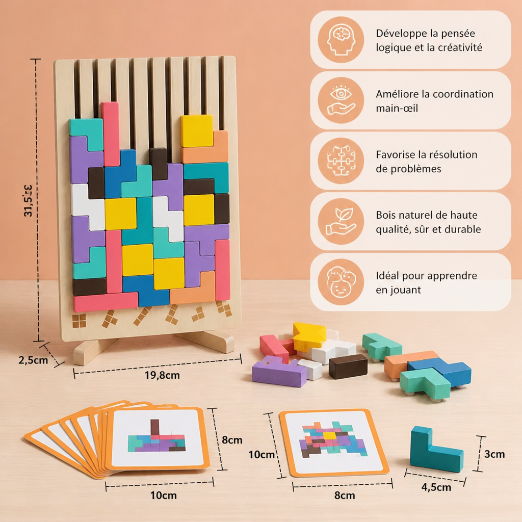 Jeu Montessori de Blocs et de Formes en Bois