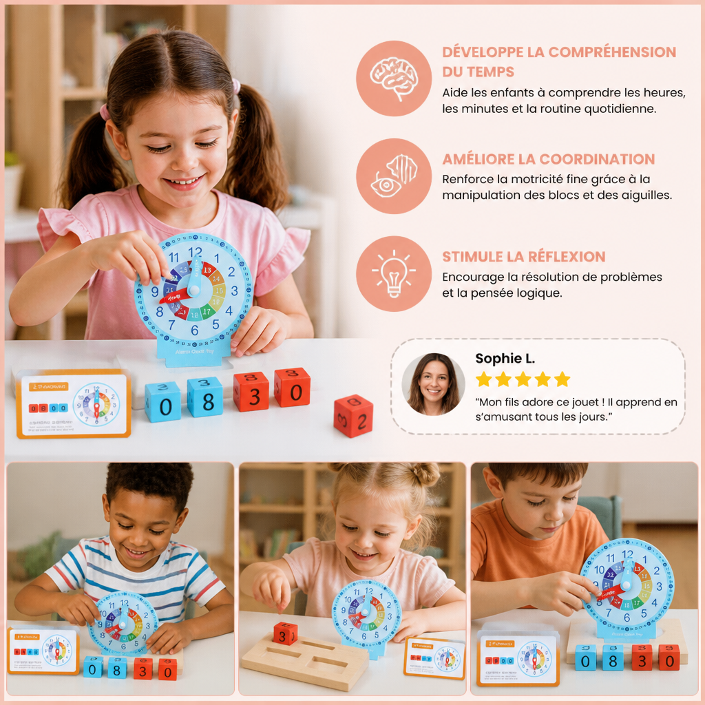 Jouet éducatif Montessori pour apprendre l’heure et le temps