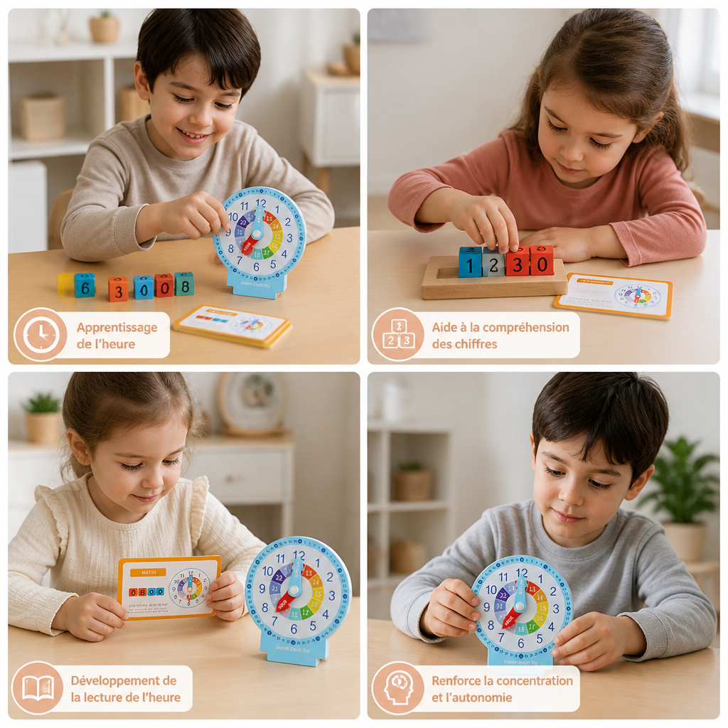 Jouet éducatif Montessori pour apprendre l’heure et le temps