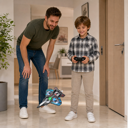 Drone RC en mousse résistante en forme d’avion de chasse pour voler à l’intérieur et à l’extérieur – Figures à 360° et lumières LED