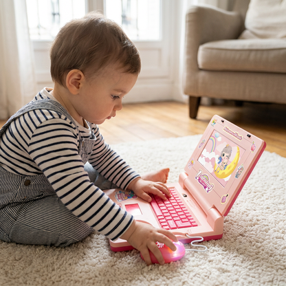 Ordinateur portable interactif pour enfants avec lumières, musique et écran défilant