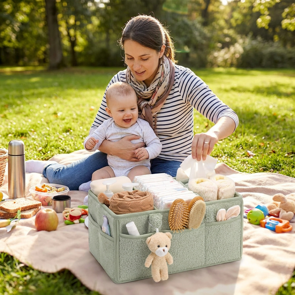 Panier de Rangement à Couches en Sherpa Doux – Organisateur pour Chambre de Bébé et Table à Langer